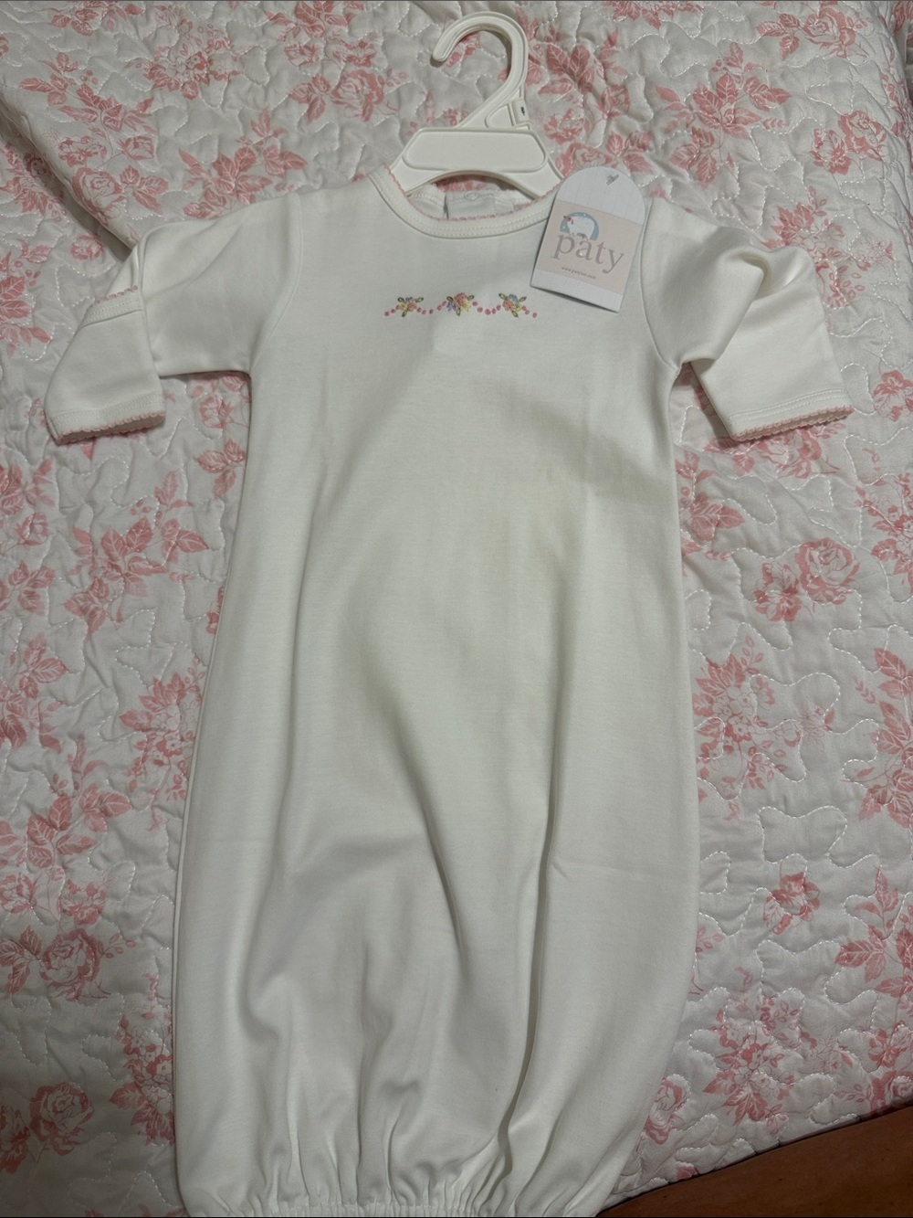 Paty White Baby Sleep Sack with Pink Floral Accents